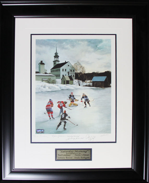 Saturday Morning Hockey Lithograph Signed by Ted Lindsay Johnny Bower Norm Ulman & Andy Bathgate