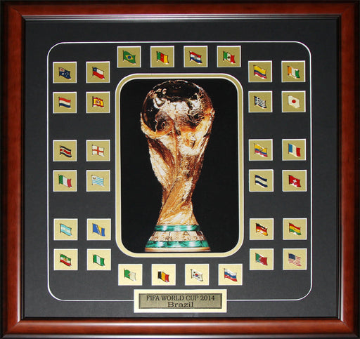 FIFA 2014 World Cup Final 32 Team Pins Soccer Memorabilia Collector Frame