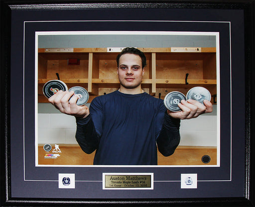 Auston Matthews Toronto Maple Leafs 1st Game 4 Goals Record 16x20 Hockey Frame