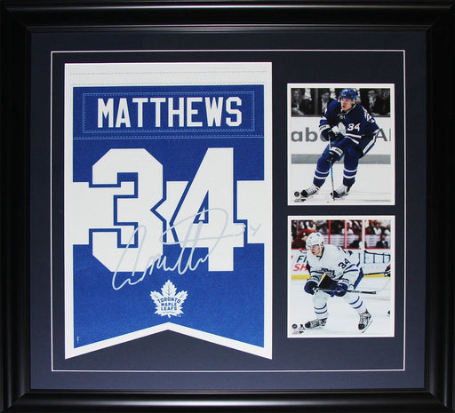 Auston Matthews Toronto Maple Leafs #34 Lazer Etched Autograph Felt Jersey Banner Hockey Sports Memorabilia Collector Frame