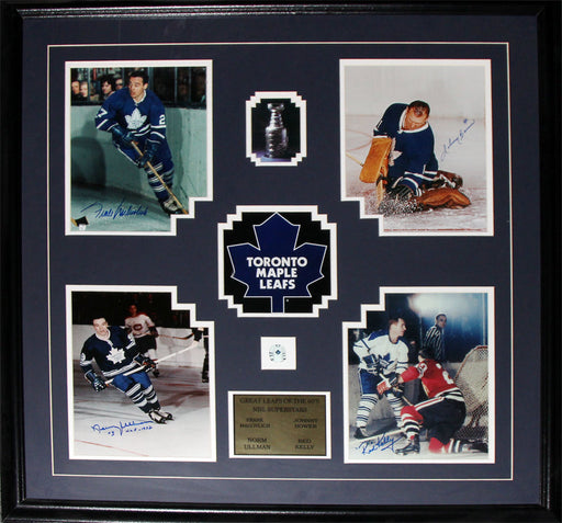 1960's Toronto Maple Leafs Signed 4 Photo Bower Mahovlich Ullman Kelly Hockey Frame