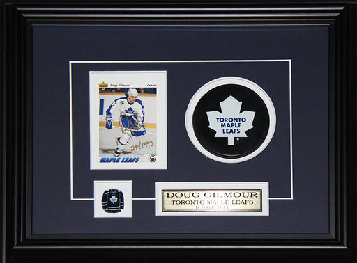 Doug Gilmour Toronto Maple Leafs Signed Card with puck Hockey Frame