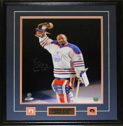 Grant Fuhr Edmonton Oilers Signed 16x20 Hockey Memorabilia Collector Frame