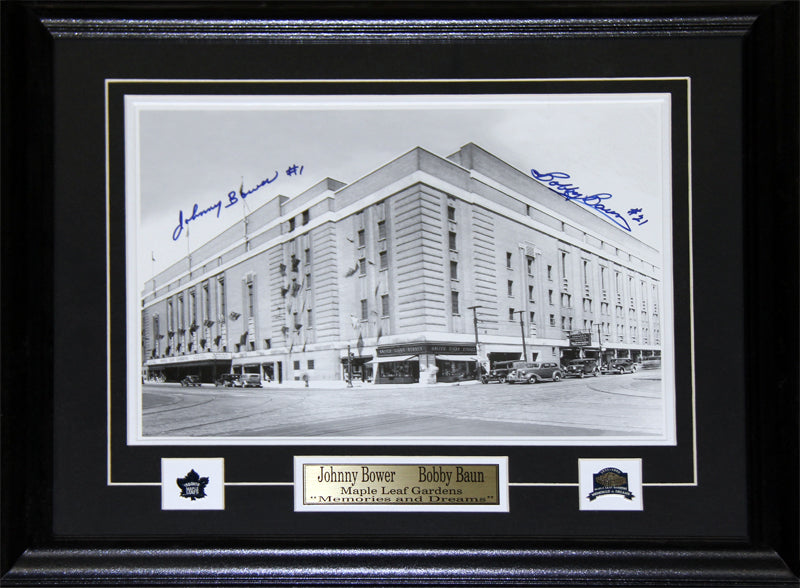 Toronto Maple Leaf Gardens 11x14 Signed by Bower & Baun Hockey Frame