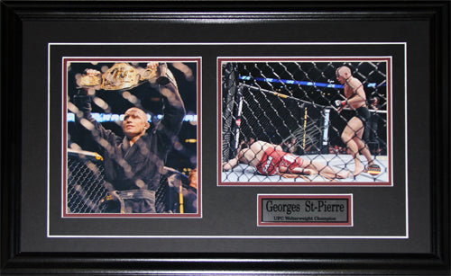 Georges St-Pierre Signed UFC MMA Mixed Martial Arts 2 Photo Collector Frame