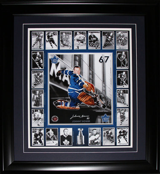 Johnny Bower Toronto Maple Leafs Signed 16x20 collage Hockey Collector Frame