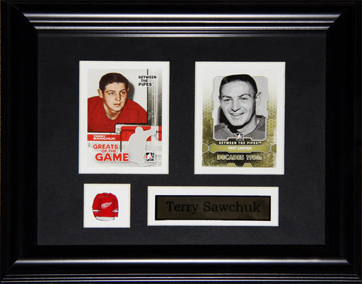 Terry Sawchuk Detroit Red Wings 2 Card Hockey Memorabilia Collector Frame