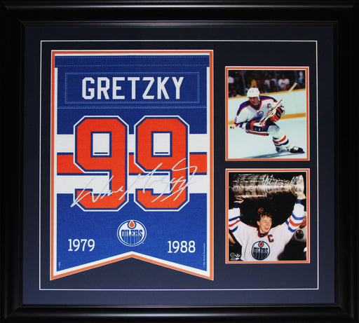 Wayne Gretzy Edmonton Oilers #99 Lazer Etched Autograph Felt Jersey Banner Hockey Sports Memorabilia Collector Frame