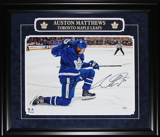 Auston Matthews Toronto Maple Leafs Hockey Signed 16x20 Suede Matting with Etch Bar Frame