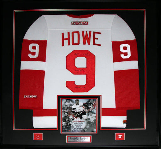 Gordie Howe Detroit Red Wings Signed White Jersey Hockey Collector Frame