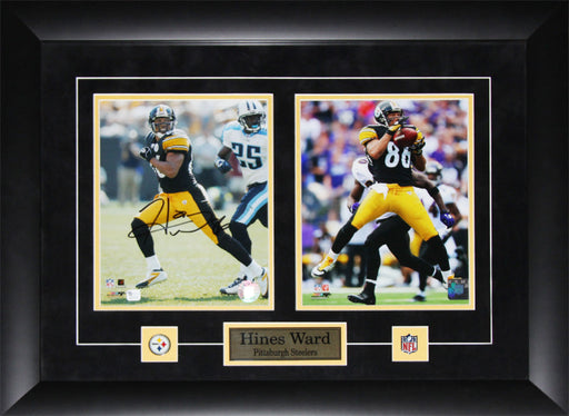 Hines Ward Pittsburgh Steelers Signed 2 Photo Football Collector Frame
