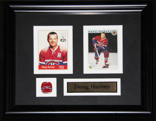 Doug Harvey Montreal Canadiens 2 Card Hockey Memorabilia Collector Frame