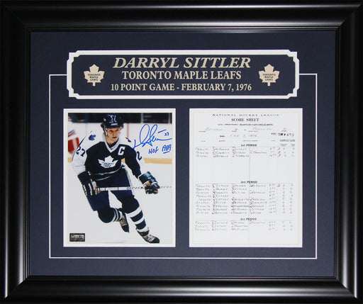 Darryl Sittler Toronto Maple Leafs 10 Point Score Sheet Signed 8x10 Hockey Frame