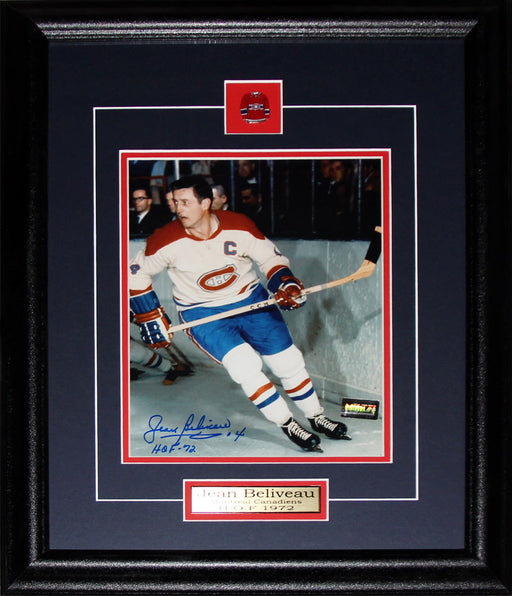 Jean Beliveau Montreal Canadiens Signed 8x10 Hockey Frame (Action)