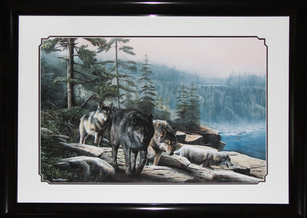 Stalking the Bluffs by Kevin Daniel Wolves Fine Art Print in Deluxe Frame Finish