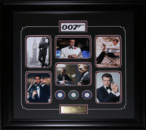 James Bond 007 Movie Compilation Connery Moore Brosnan Poker Chips Frame