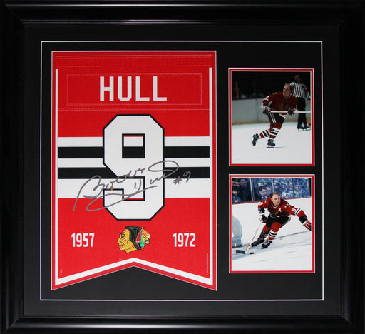 Bobby Hull Chicago Blackhaws Lazer Etched Autograph Felt Jersey Banner Hockey Sports Memorabilia Collector Frame
