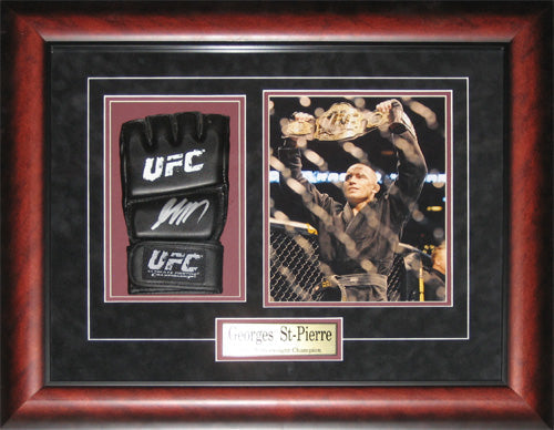 Georges St-Pierre Signed UFC MMA Mixed Martial Arts Glove Collector Frame