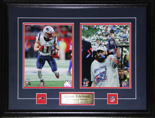 Julian Edelman New England Patriots Superbowl LIII MVP Football Memorabilia 2 Photograph Collector Frame