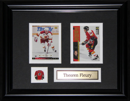 Theoren Fleury Calgary Flames 2 Card Hockey Memorabilia Collector Frame