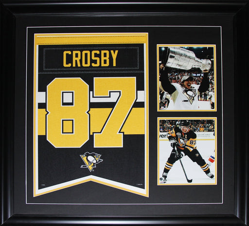 Sidney Crosby Pittsburgh Penguins #87 Lazer Etched Autograph Felt Jersey Banner Hockey Sports Memorabilia Collector Frame