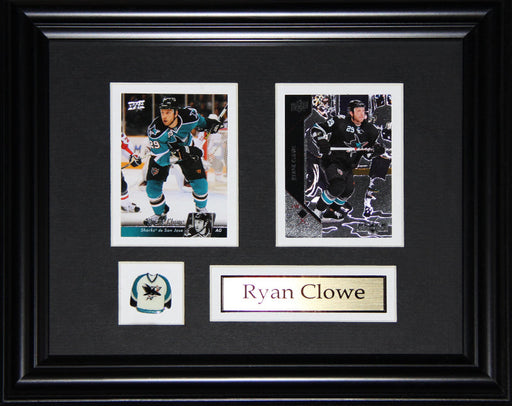 Ryan Clowe San Jose Sharkes 2 Card Hockey Memorabilia Collector Frame