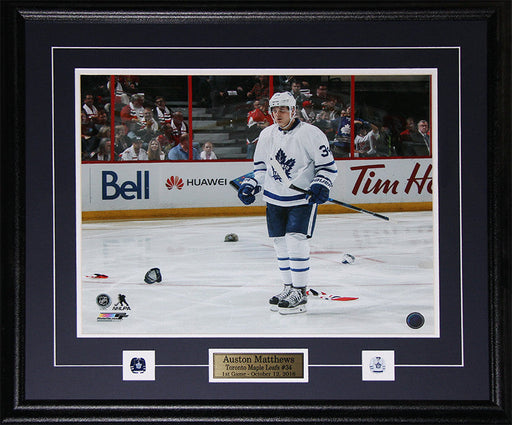 Auston Matthews Toronto Maple Leafs 1st Game Hat Trick 16x20 Hockey Frame