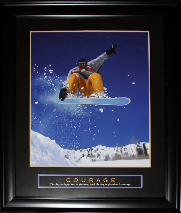 Courage Happiness Freedom Courage Snowboarding Motivational Poster Frame