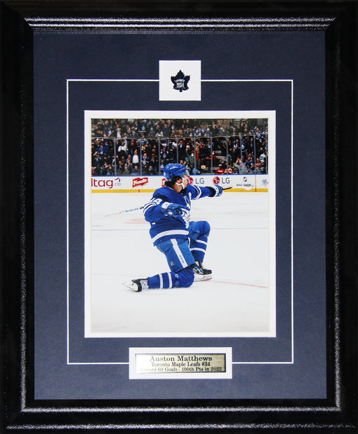 Auston Matthews Toronto Maple Leafs 2022 Season 60th Goal 8x10 Hockey Collector Frame (Kneel)