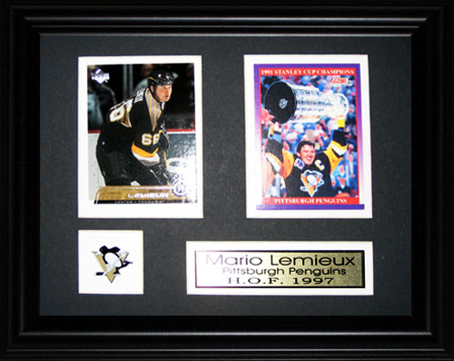 Mario Lemieux Pittsburgh Penguins 2 Card Hockey Memorabilia Collector Frame