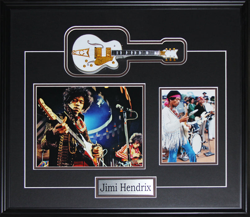 Jimi Hendrix Rock and Roll Music Miniature Guitar 2 Photograph Collector Frame