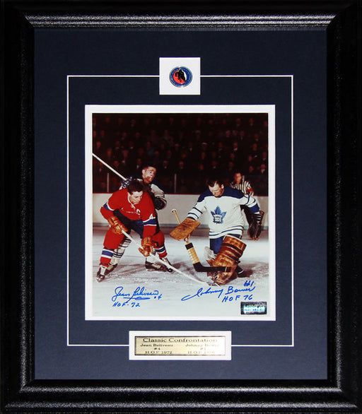 Jean Beliveau & Johnny Bower Maple Leafs & Canadiens Signed 8x10 Hockey Frame
