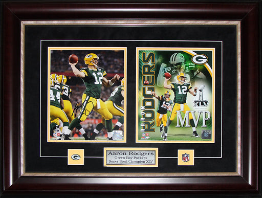Aaron Rodgers Green Bay Packers Signed 2 Photo Football Collector Frame
